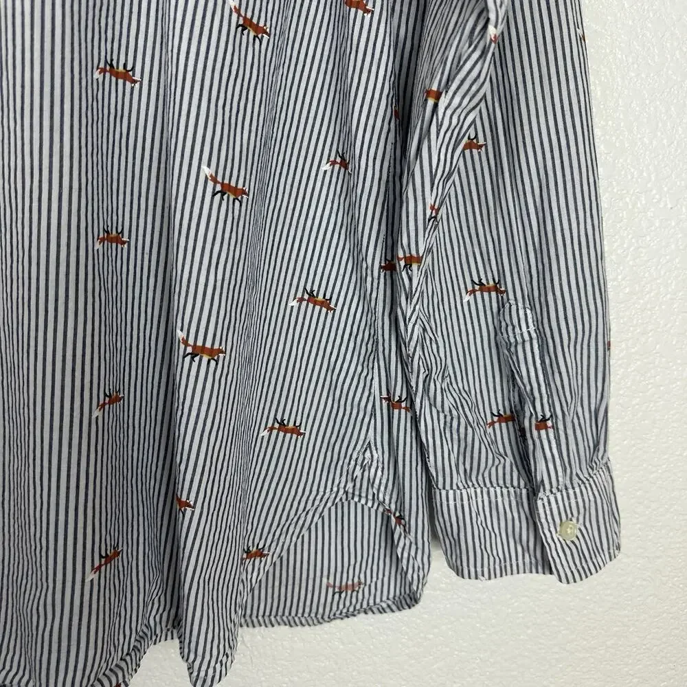 Old Navy The Classic Shirt Womens XL Blue White Striped Fox Print Preppy Top - Picture 9 of 12